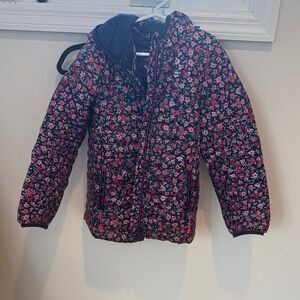 Joules Kids Floral Puffer Jacket - Pink and Blue, size 9